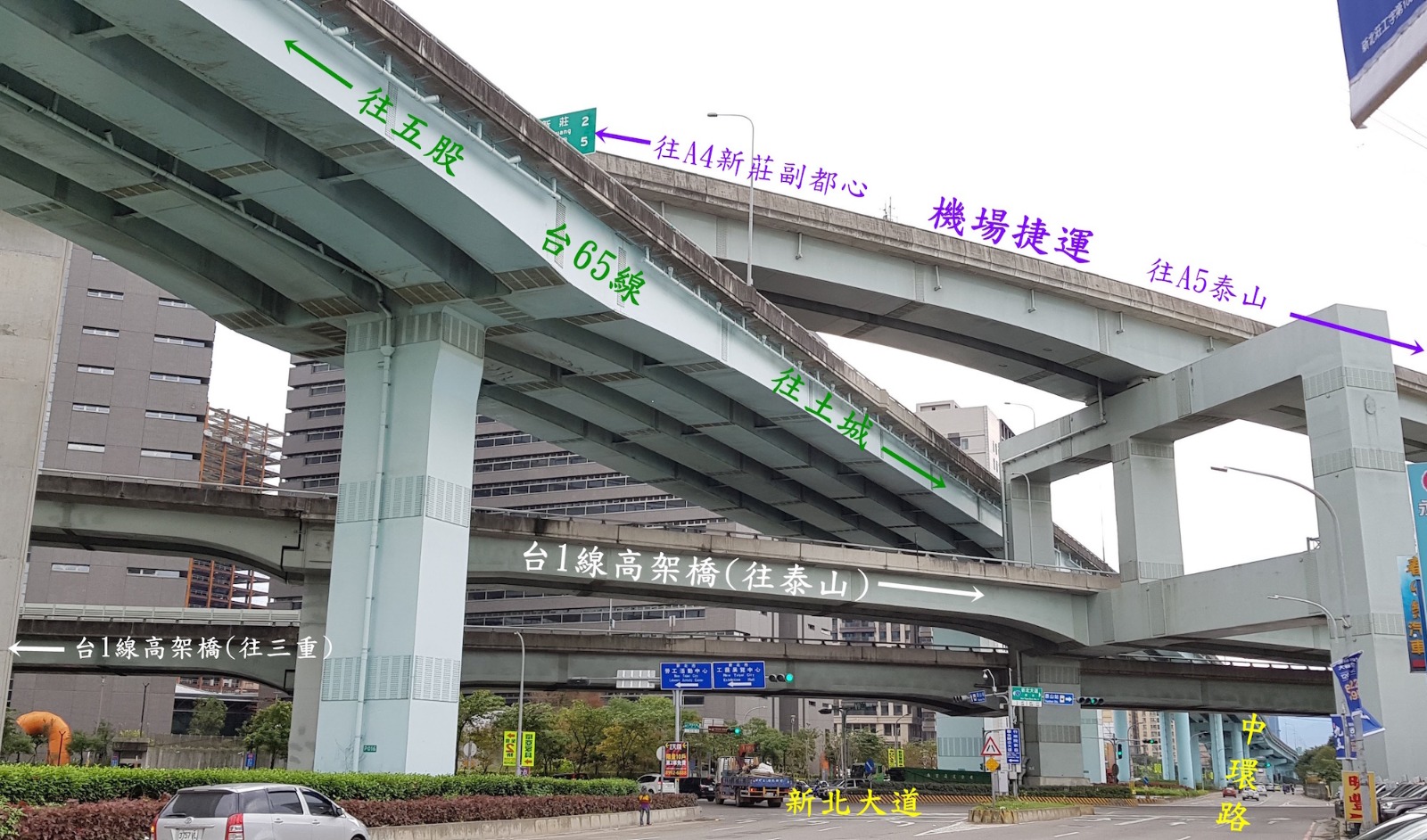 （圖說：機場捷運與台一線高架橋共構段的四層高架橋）