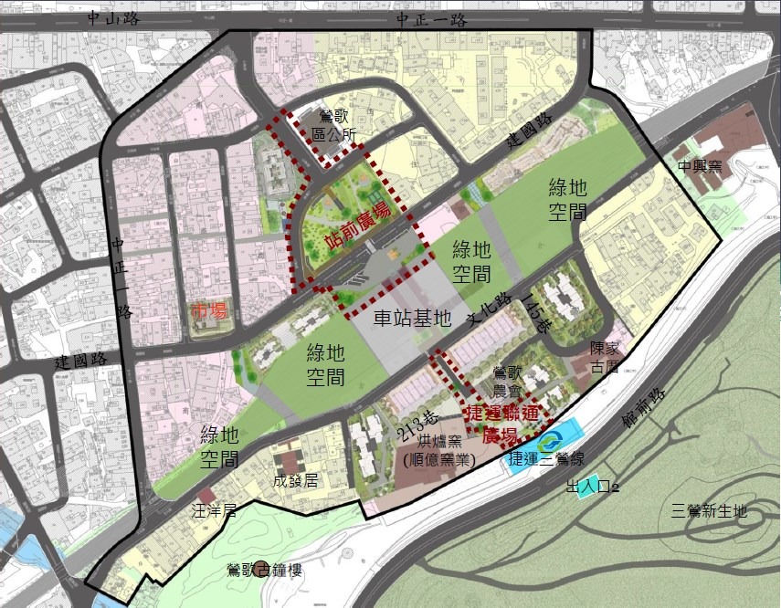 ▲圖說：鶯歌火車站周邊都市再生策略位置示意圖(來源：新北市政府城鄉發展局)