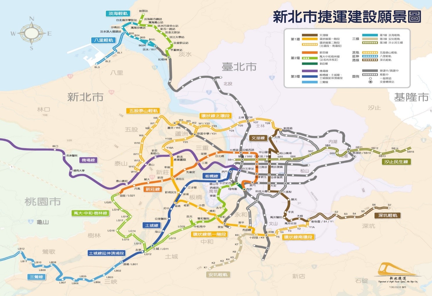 🔺圖說：新北市捷運建設願景圖，此地圖的站點皆依據實際地理繪製。