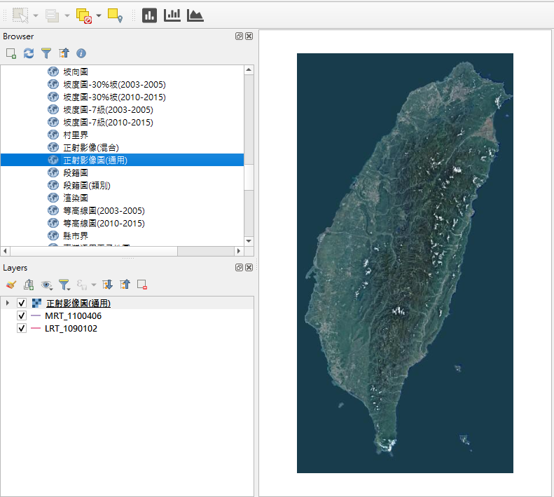 ➡️在圖資中選取「正射影像圖(通用)」，選取後畫面如圖