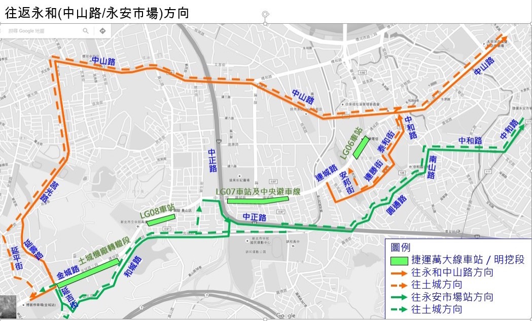 （圖說：工區及建議改道圖）  圖片來源：臺北市政府捷運工程局東區工程處提供