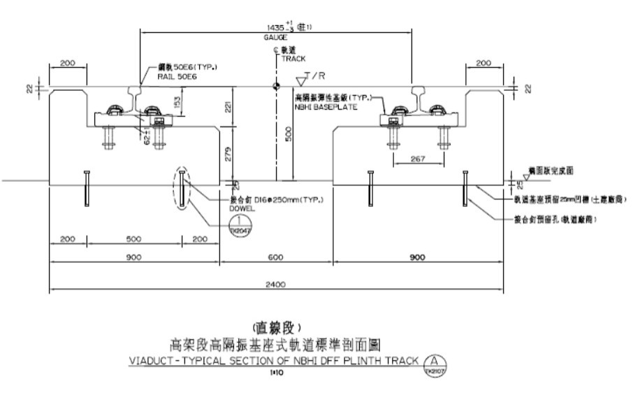 ▲圖說：基座式軌道斷面施工圖（來源：監造單位亞新工程顧問）