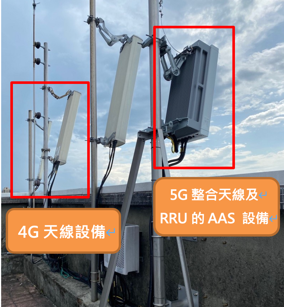 ▲圖說：4G天線設備（左1、2）及5G整合天線及RRU的AAS 設備（右1） （來源：中華電信）