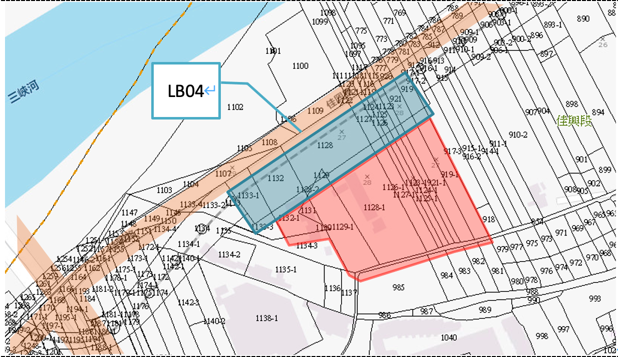 ▲圖說1：LB04站周邊地籍圖（來源：新北市土地使用分區及查詢系統）