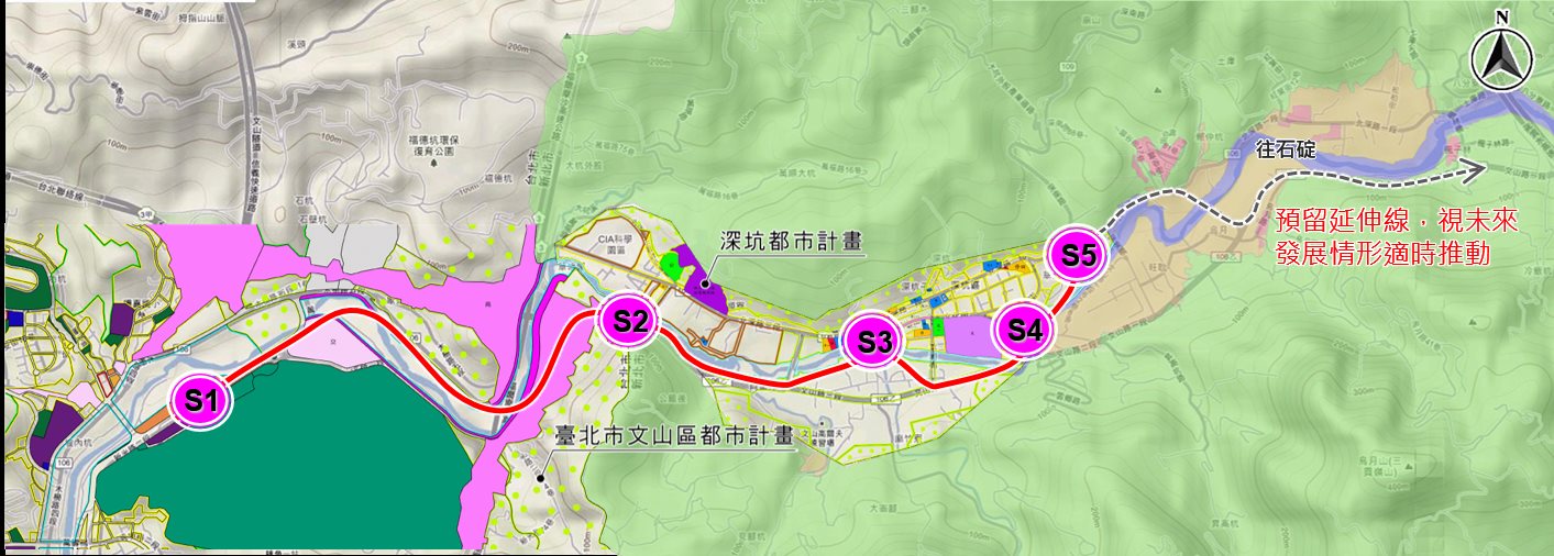 深坑輕軌包含5個捷運站點，站點尚未定案